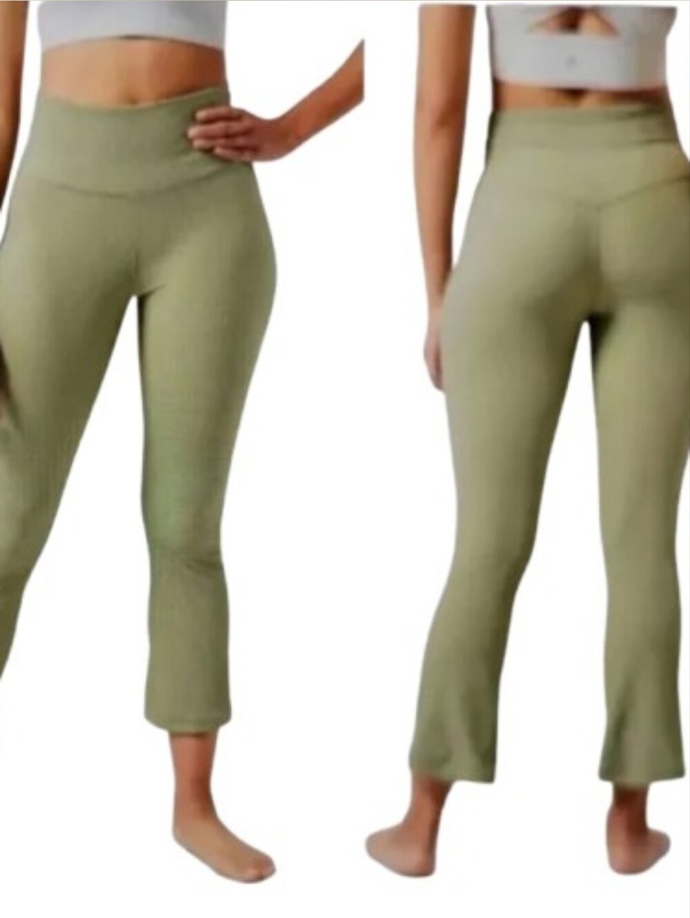 NWT Athleta Light Green/Sage Elation Ribbed Cropped Flare Size 1X Buttery Soft
